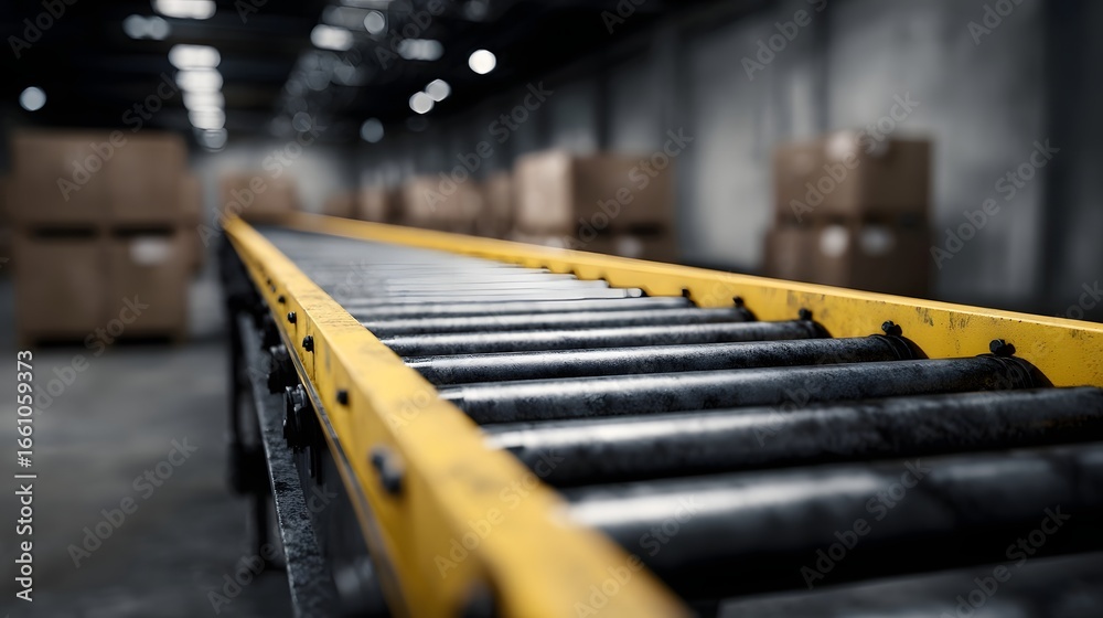 Fototapeta premium Efficient conveyor belt system in an industrial warehouse