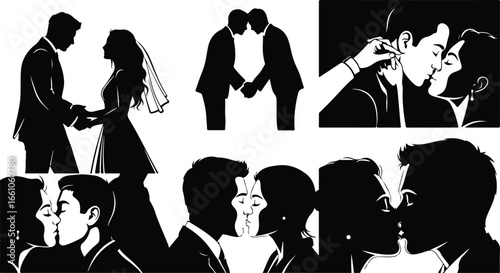Silhouette couple wedding kiss embrace romantic moment romance love