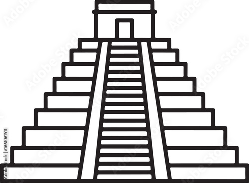 Ancient mayan pyramid steep steps architectural landmark line art symbol