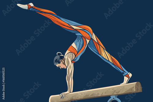 -gymnast-performing-handstand-on-balance-beam--fla.eps