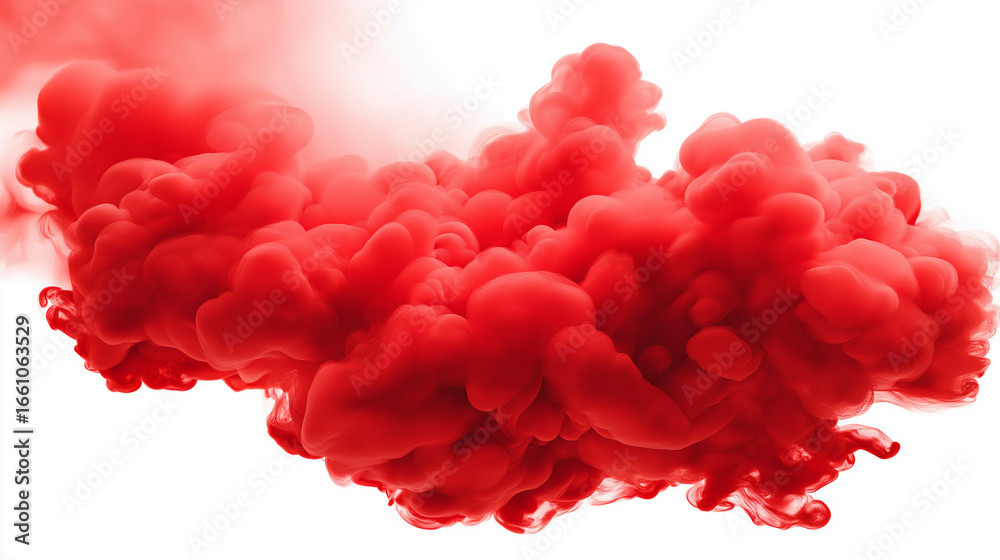 Fototapeta premium A vibrant burst of red powder suspended in mid-air, creating a striking visual contrast against a clean white backdrop.