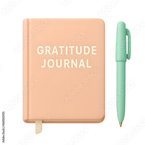 3d icon of gratitude journal and pen isolated on transparent background for daily reflection and mindfulness