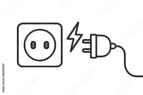 Electric plug and socket minimalist vector line icon. Connection, energy and power concept. Electricity symbol. Electric outlet and adapter illustration. Connect and disconnect.