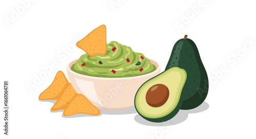 Delicious guacamole dip with fresh avocados and crispy tortilla chips, perfect for parties and snacks.