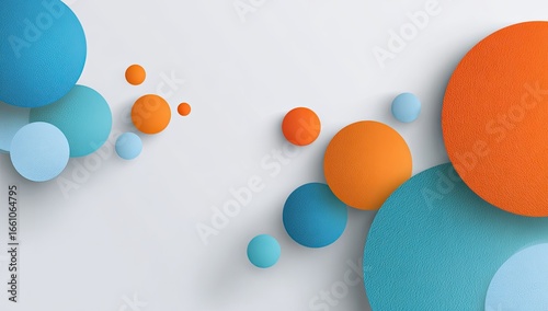 Abstract background with layered circles in varying shades of orange, teal, and light blue on a light gray backdrop