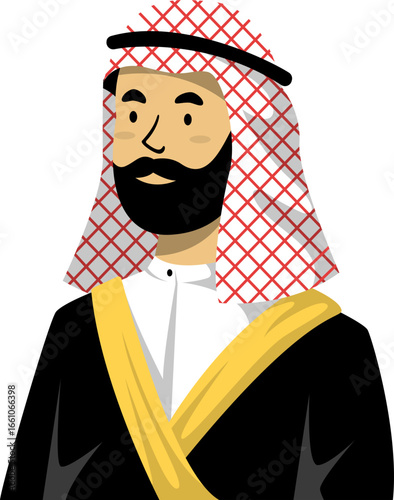 Portrait of Arab Man in Kufiya Vector Illustration