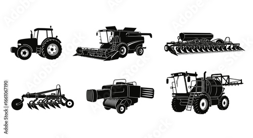 Agricultural Machinery Illustrations Tractor, Harvester, Planter, Cultivator, Sprayer, Silo Equipment