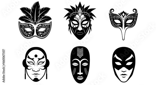 A Whisk of Enigmatic Masks Diverse Vector Illustrations for Cultural Festivals, Masquerades, and Artistic Designs