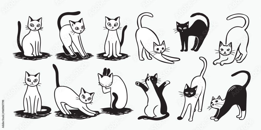 Fototapeta premium Cat With Many Poses Vector Illustration, Cute Kitty Cartoon Set