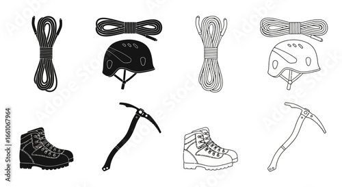 Essential Mountaineering Gear Rope, Helmet, Boots, Ice Axe