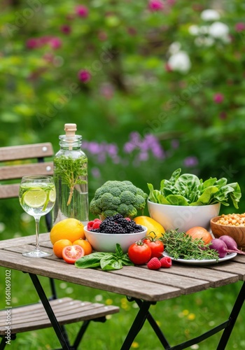 Vibrant Summer Garden Food on Wooden Table