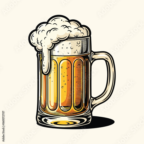 Frothy Beer Mug Vintage Vector Illustration
