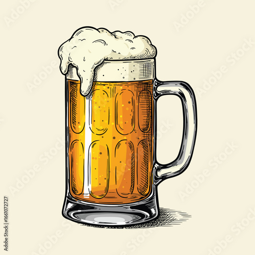 Frothy Beer Mug Vintage Vector Illustration