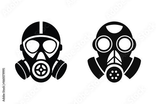 Gas mask silhouette vector illustration, Set of Gas mask silhouette