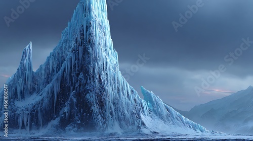 Majestic Icy Peaks Against a Moody Twilight Sky