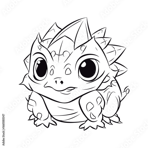 Cute Cartoon Horned Toad kawai outlined for coloring book isolated on a white background.