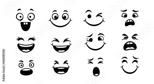 Line Art Emoji Vector SVG Set of Expressive Faces in Minimalist Style for Web and App Design