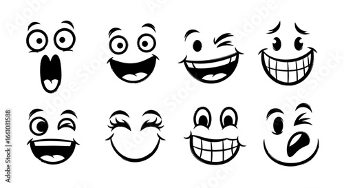 Cartoon Smile Face Vector SVG Set with Expressive Line Art Style for Web and Digital Design