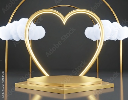 Heart-shaped podium with clouds