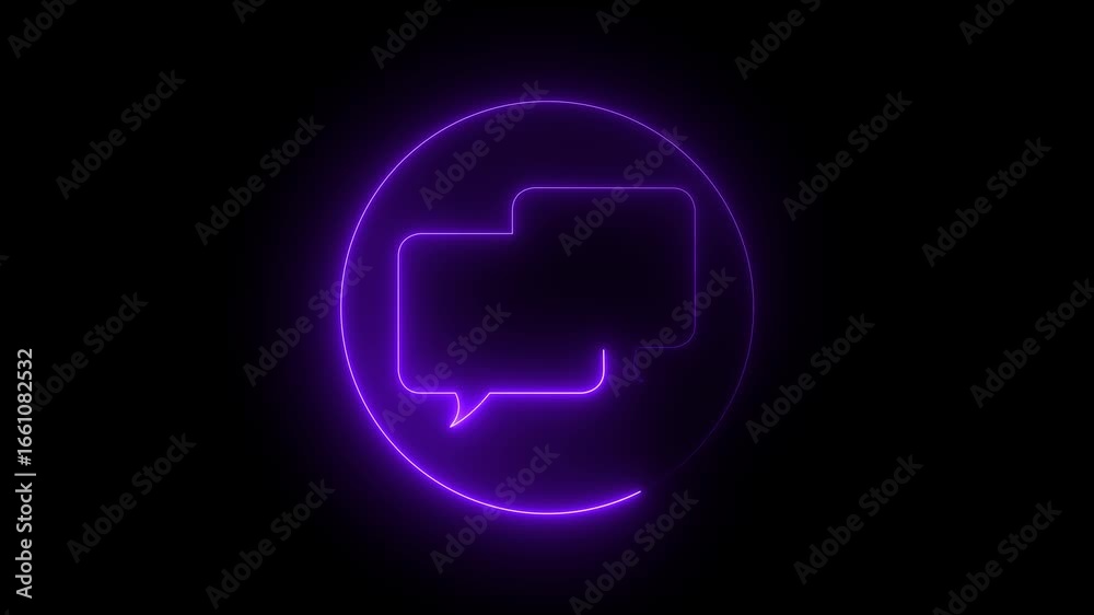 Glowing neon message icon animation in circle. Neon purple receive massage animated sign symbol on black background. 4k video Glowing neon message icon animation in circle. Neon purple receive massage animated sign symbol on black background. 4k video