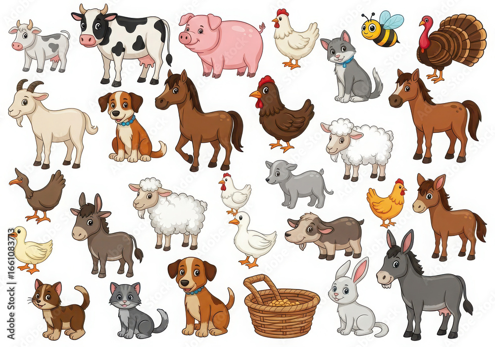 Fototapeta premium Collection of farm animals and pets in a collage