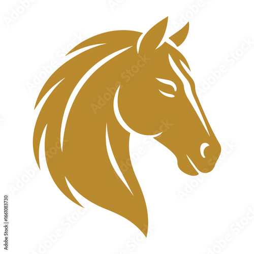 Golden Horse Head Silhouette Vector on White Background
