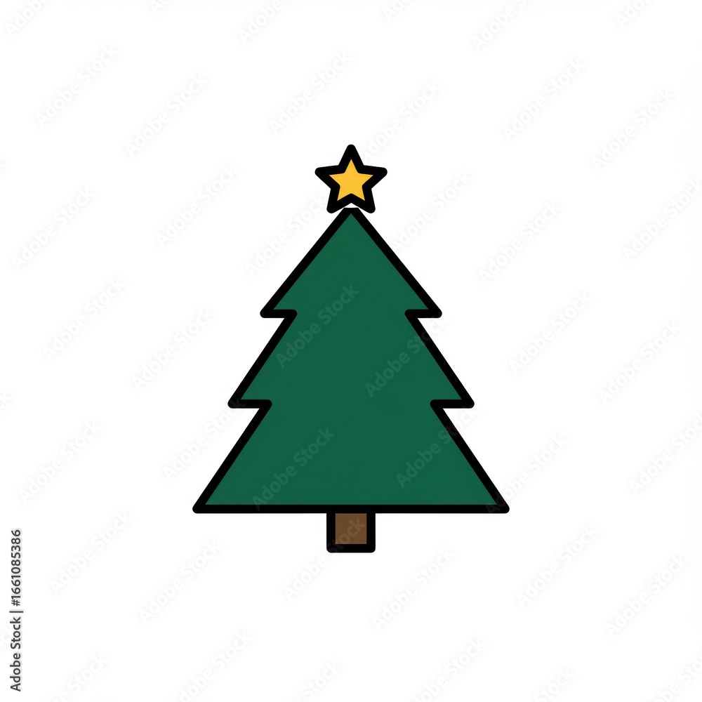 Fototapeta premium A simple Christmas tree with a yellow star on top, perfect for holiday designs.