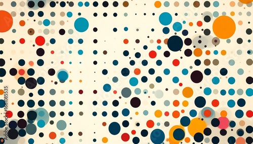 Playful abstract circle pattern with varied sizes and colors on a light beige background.