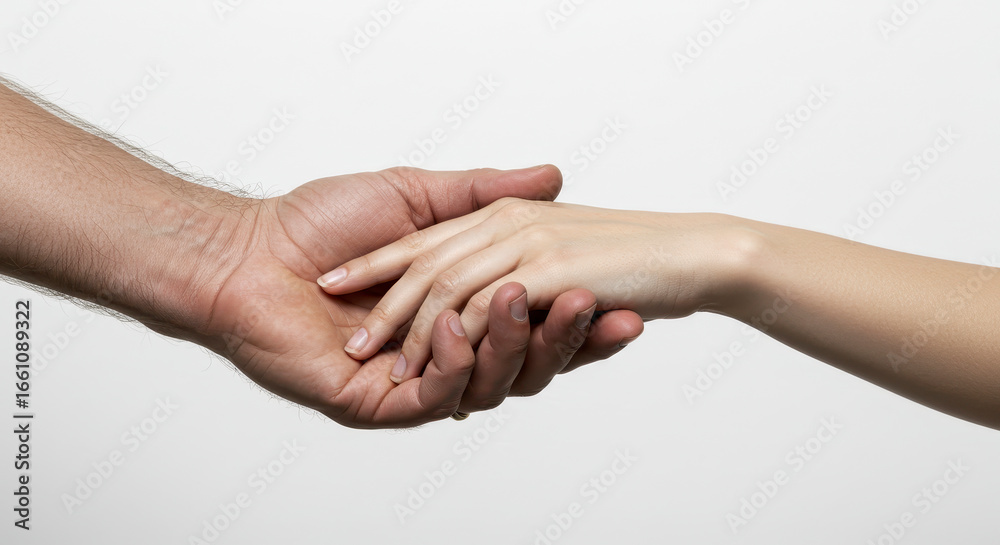 Fototapeta premium Two hands clasping each other gently showing support and connection between people