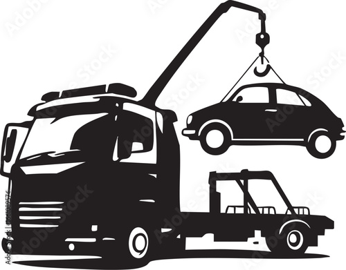Crane and Tow Truck Lifting and Moving a Car Vector
