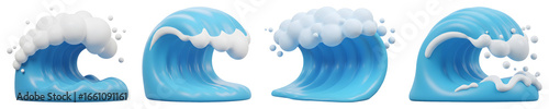 Cartoonish Ocean Wave Set With White Foam on Transparent Backdrop