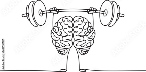 Brain Weightlifting Illustration – Mind Power, Intelligence, Knowledge, Mental Strength, Brain Icon, Education, Learning, Wisdom, Training, Fitness Concept, Psychology, Brainstorm, Science Illustratio