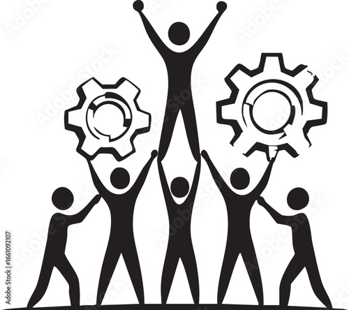 Vector graphic of people working together to achieve a goal.

