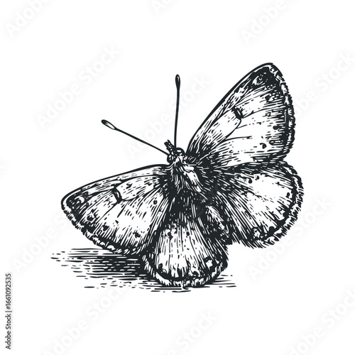 Detailed Sketch of a Butterfly with Intricate Wing Patterns