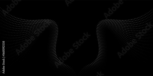 Futuristic perspective grid box. Abstract wireframe with white grid line on black background. eps 10