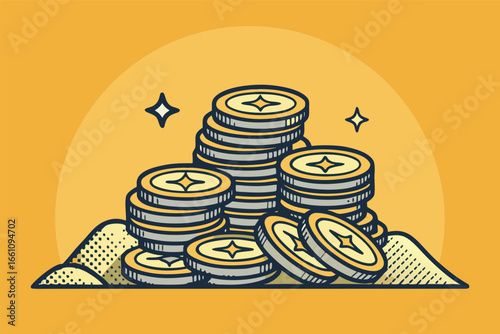 A towering, menacing tax label crushing a vast pile of coins, symbolizing financial burden and economic struggle.