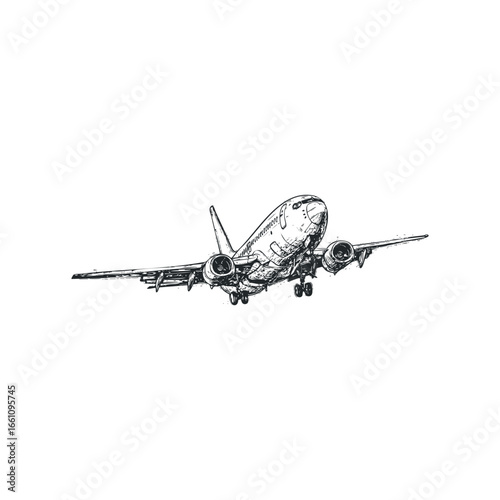 Airplane taking off with landing gear extended and engines visible