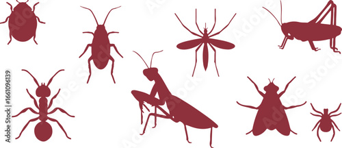 Insect Vector Silhouettes – Bug, Mosquito, Cockroach, Praying Mantis, Pest, Creepy Crawlers, Nature, Wildlife, Entomology, Animal Kingdom, Vector Design, Dangerous Insects, Flying Bug, Crawling Insect