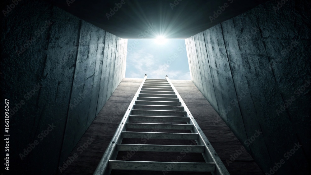 Fototapeta premium Ladder leading to the light, symbolizing hope, escape, and opportunity for success, growth, and a brighter future