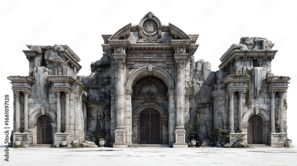 Fototapeta premium ancient stone temple ancient stone temple ancient stone temple with grand archway and classical columns in ruins
