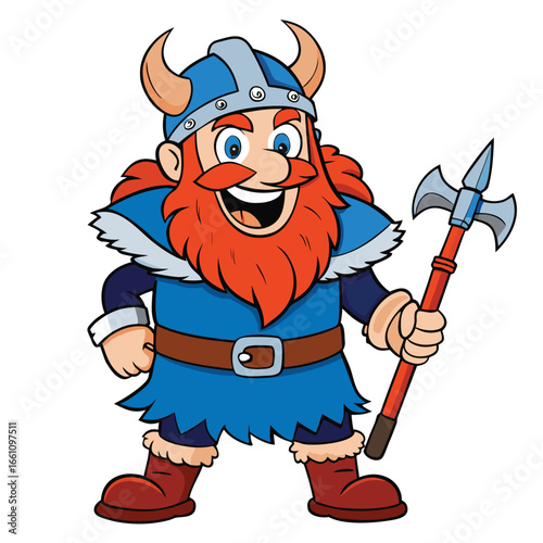 Cartoon vector illustration of a viking warrior with axe and knight character