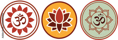 Om symbol lotus flower designs spiritual meditation