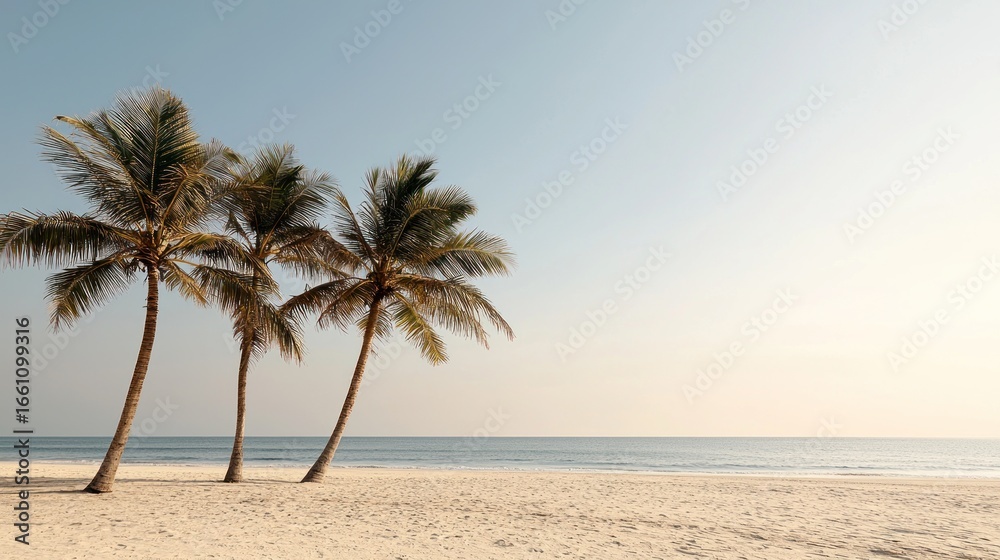 Obraz premium Tropical beach with three palm trees