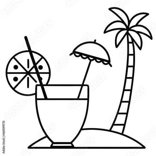Beach Drink Icon – Blue Umbrella Cocktail in Simple Vector Style
