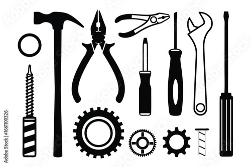 Set of repair tools vector illustration with hammer screwdriver wrench and pliers