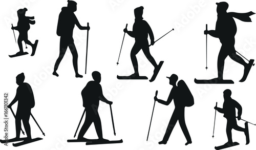 Hiking and Trekking Silhouette Vector Set – Adventure, Outdoor Sports, Walking Sticks