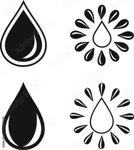 Black water drops and splashes liquid droplet