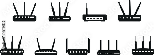 WiFi Router Icon Vector Set – Wireless Internet, Modem, Network Connection Device