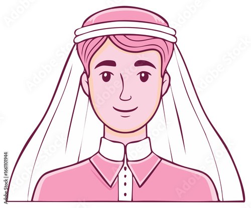 Arab man portrait in traditional Keffiyeh headwear and veil Illustration