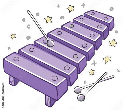 Cartoon xylophone musical instrument with stars and decorative elements